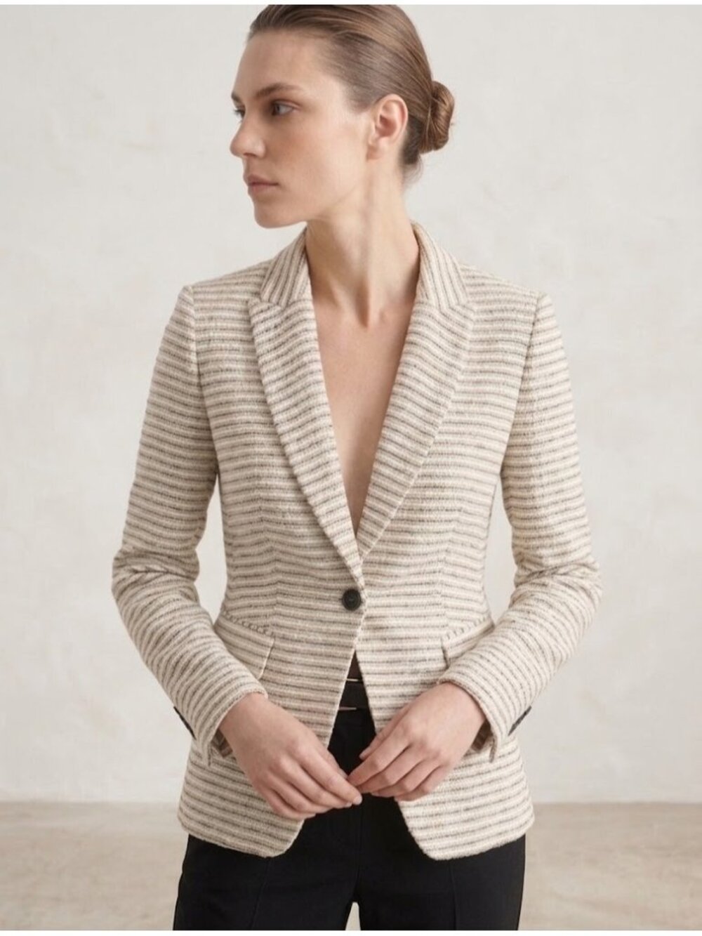 NWT Veronica Beard Cutaway Dickey Jacket in Black White Stripe Tweed Blazer 2